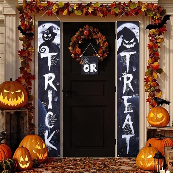 3 Pieces Halloween Trick or Treat Porch Signs Halloween Porch Banner
